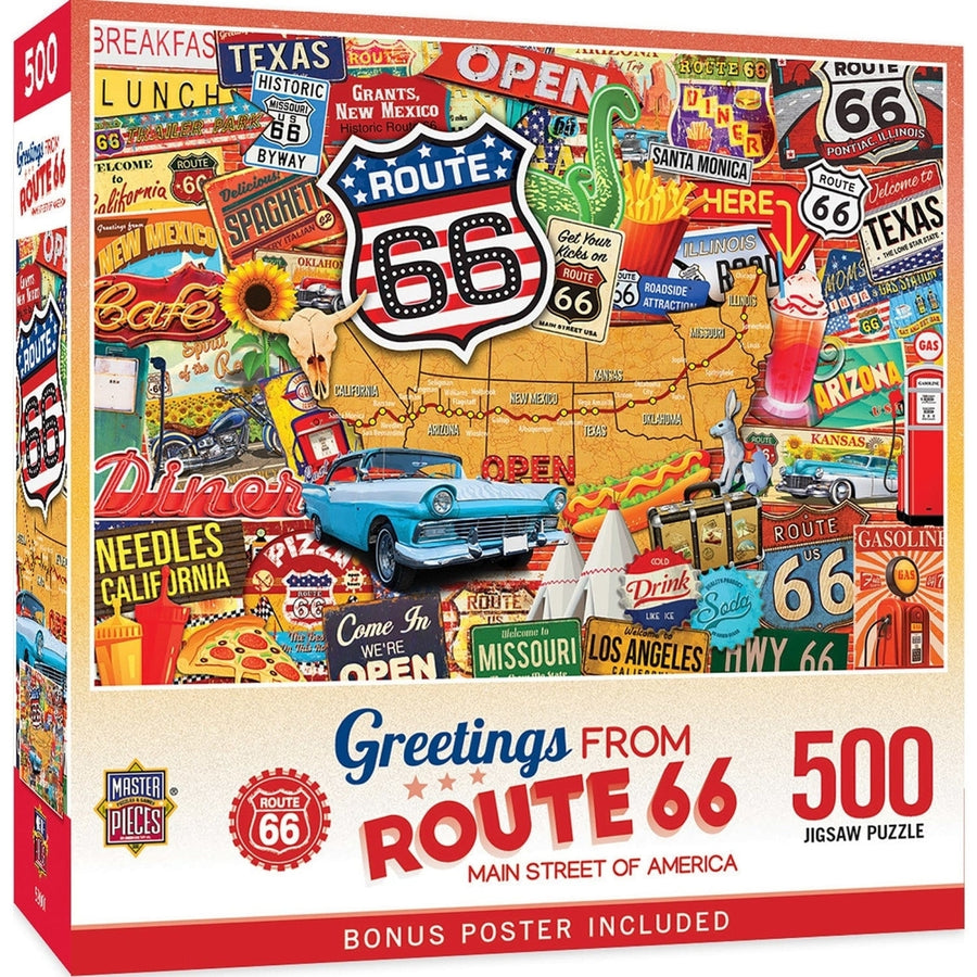 MasterPieces Route 66 500 Piece Jigsaw Puzzle 21x15 Eco-Friendly Chipboard Image 1