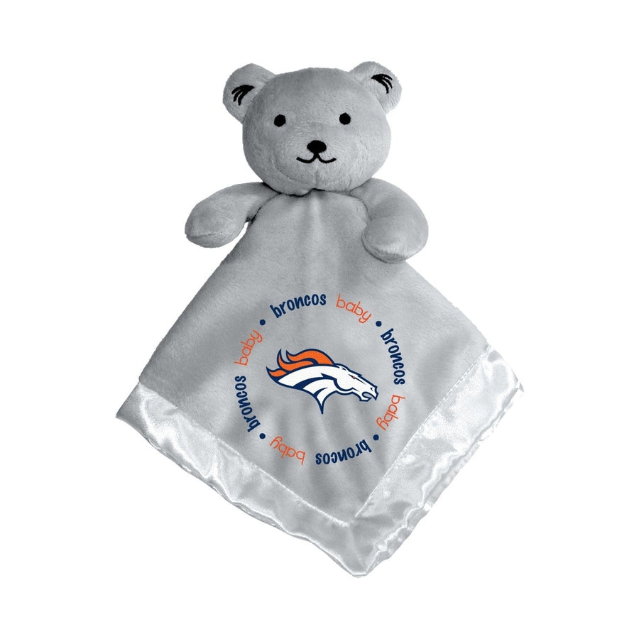 Denver Broncos Security Bear Gray Soft Plush Baby Buddy 14x14 Embroidered Logo Image 1