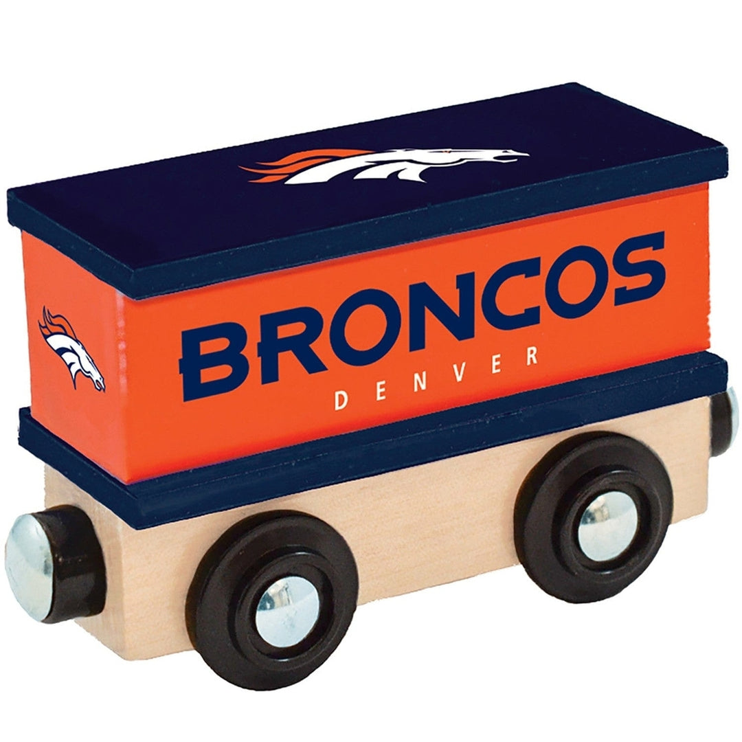 Denver Broncos Toy Train Box Car Wooden Hand-Painted Compatible with Tracks Image 1