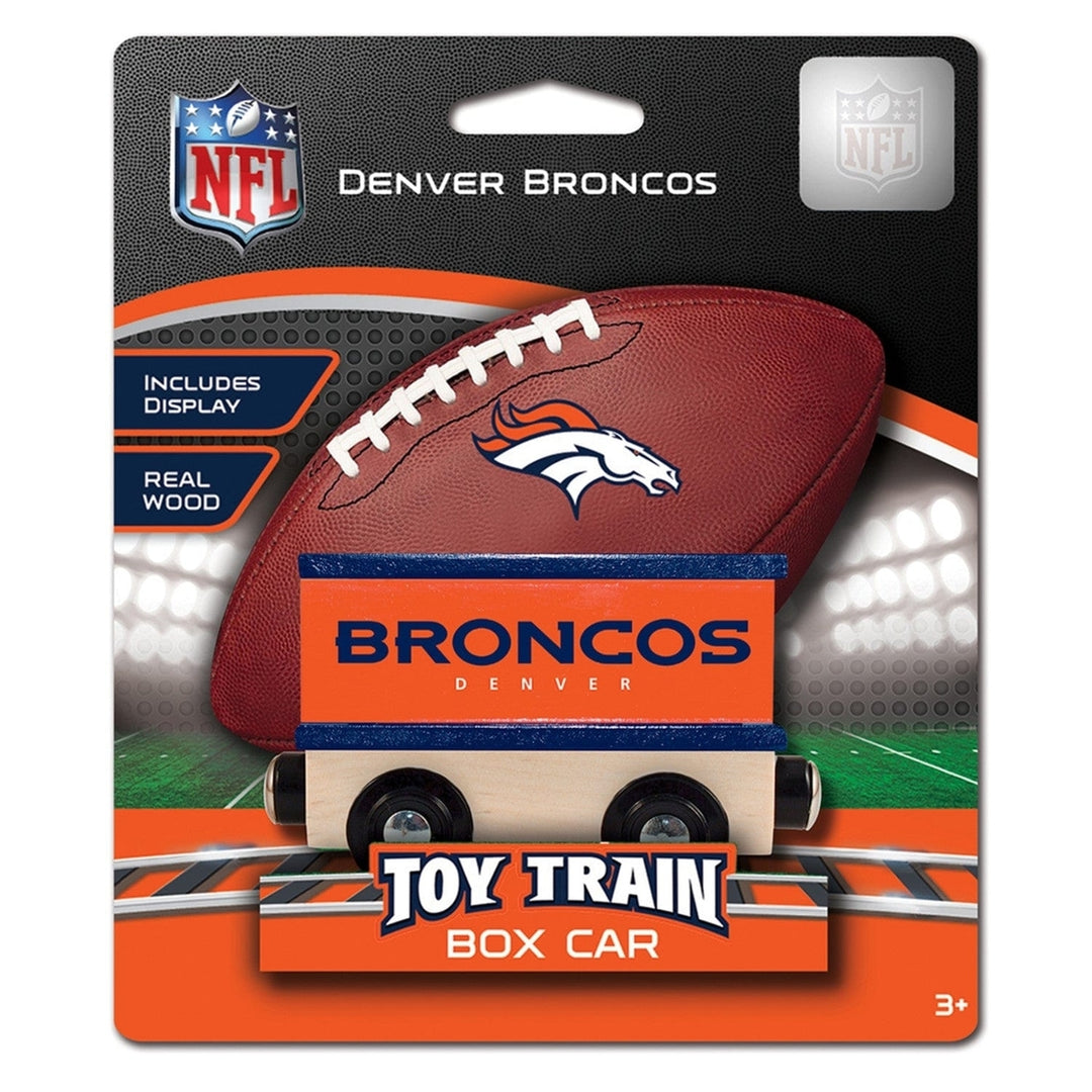 Denver Broncos Toy Train Box Car Wooden Hand-Painted Compatible with Tracks Image 2