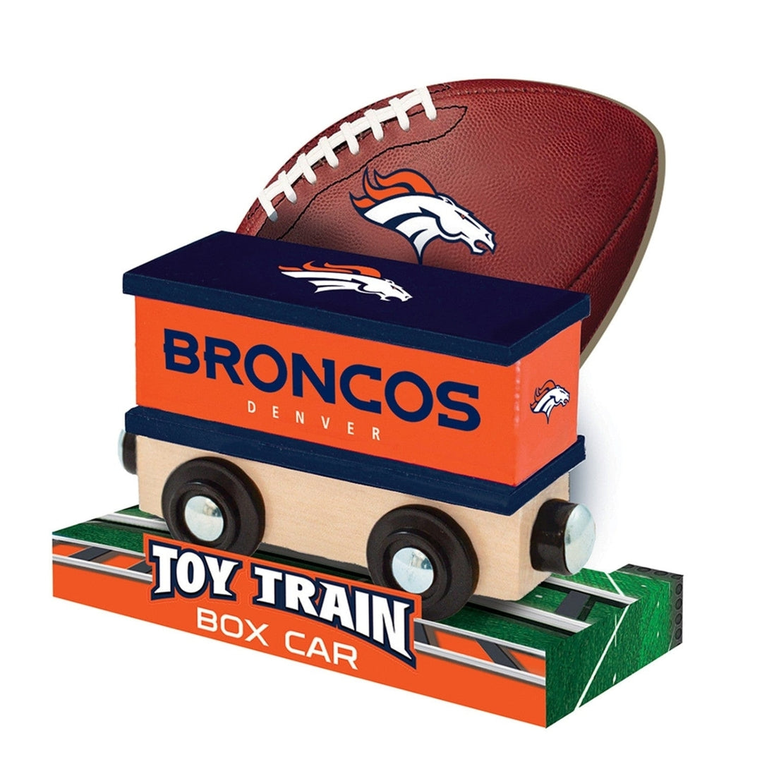 Denver Broncos Toy Train Box Car Wooden Hand-Painted Compatible with Tracks Image 3