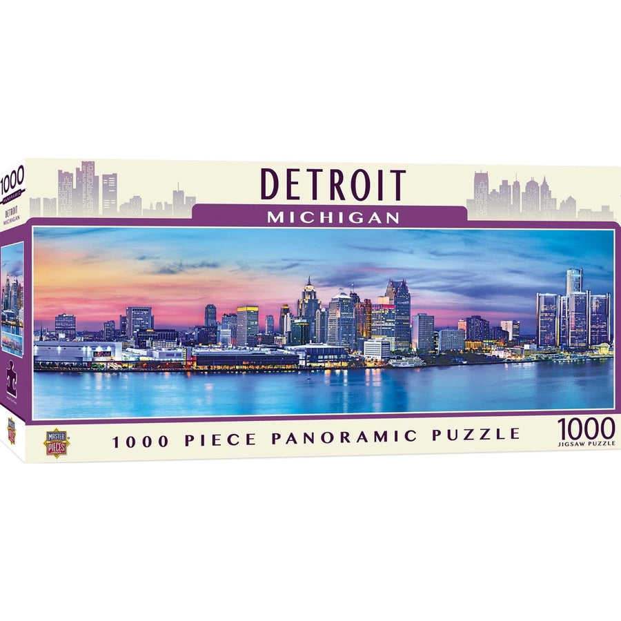 American Vista Detroit 1000 Piece Panoramic Jigsaw Puzzle Urban Cityscape Image 1