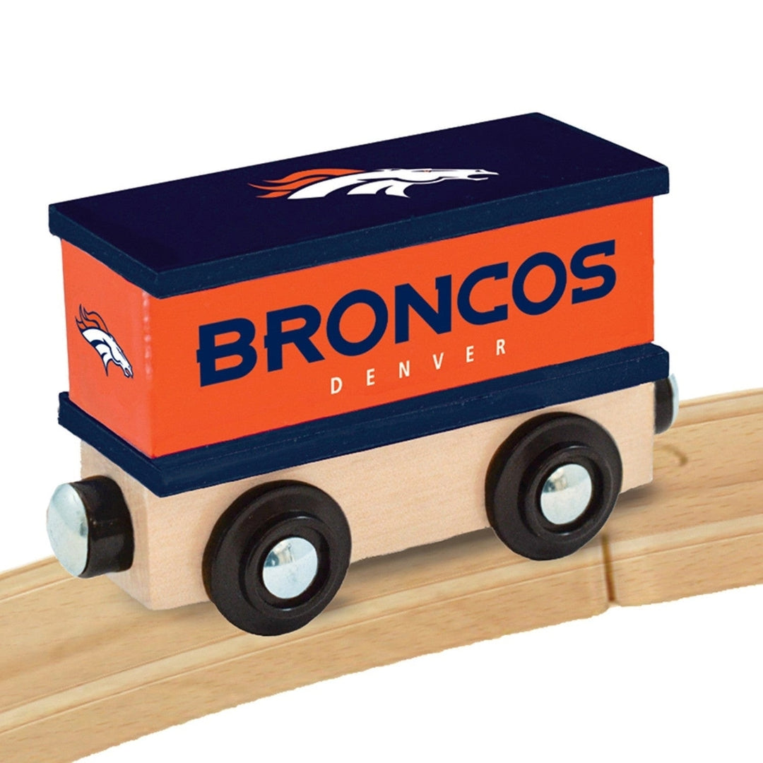 Denver Broncos Toy Train Box Car Wooden Hand-Painted Compatible with Tracks Image 4