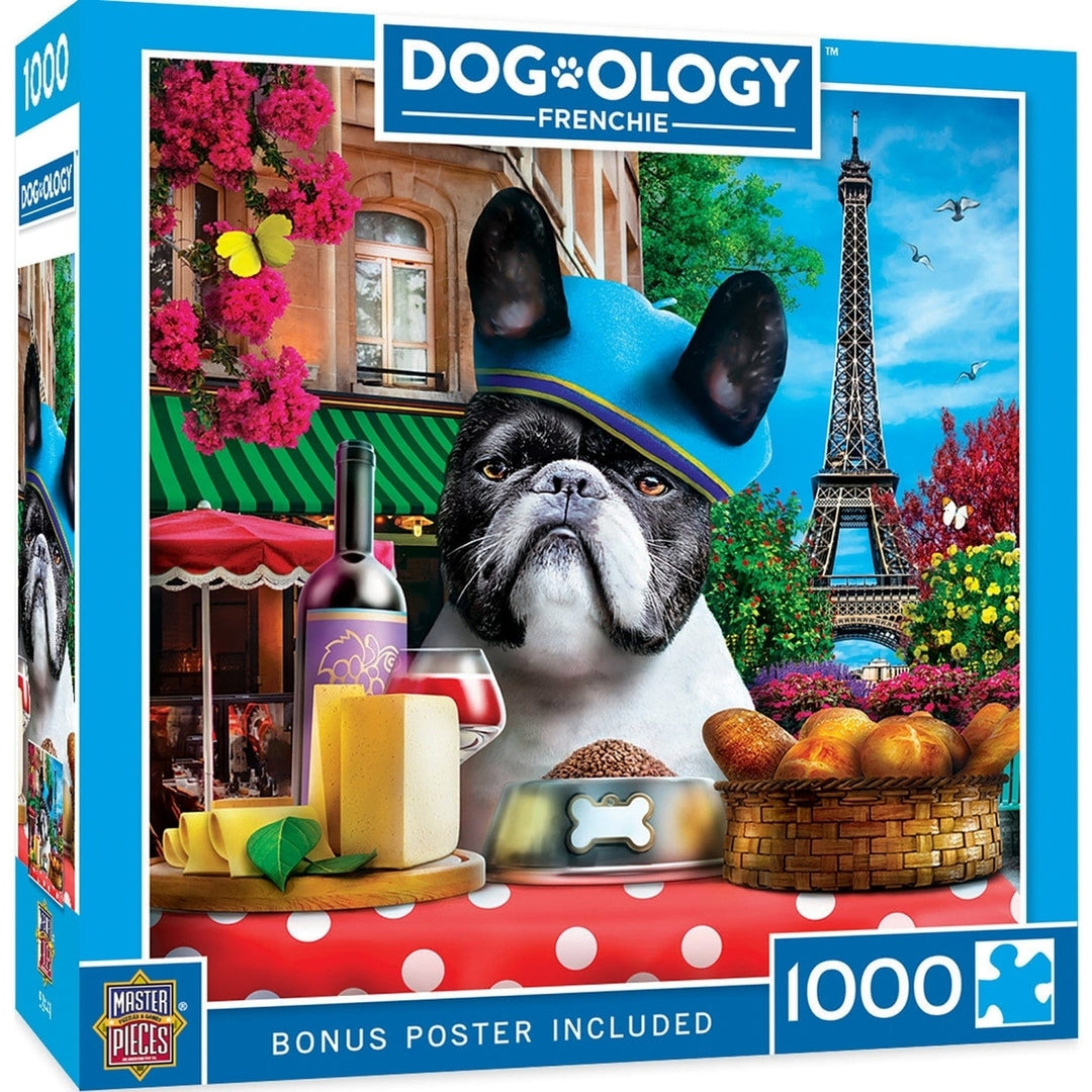 Dogology 1000 Piece Jigsaw Puzzle Frenchie Parisian Cafe Eco-Friendly Materials Image 1