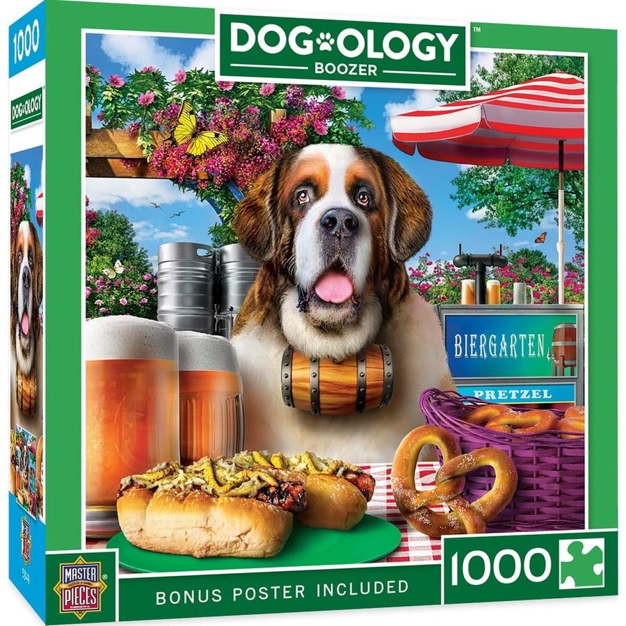 Dogology Boozer 1000 Piece Jigsaw Puzzle Beer Garden Dog Theme Environmentally Friendly Image 1