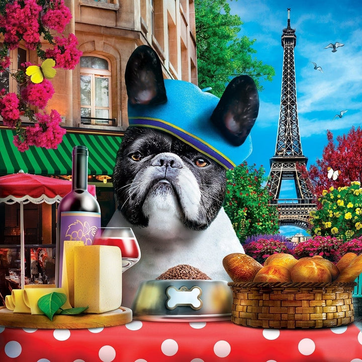 Dogology 1000 Piece Jigsaw Puzzle Frenchie Parisian Cafe Eco-Friendly Materials Image 2