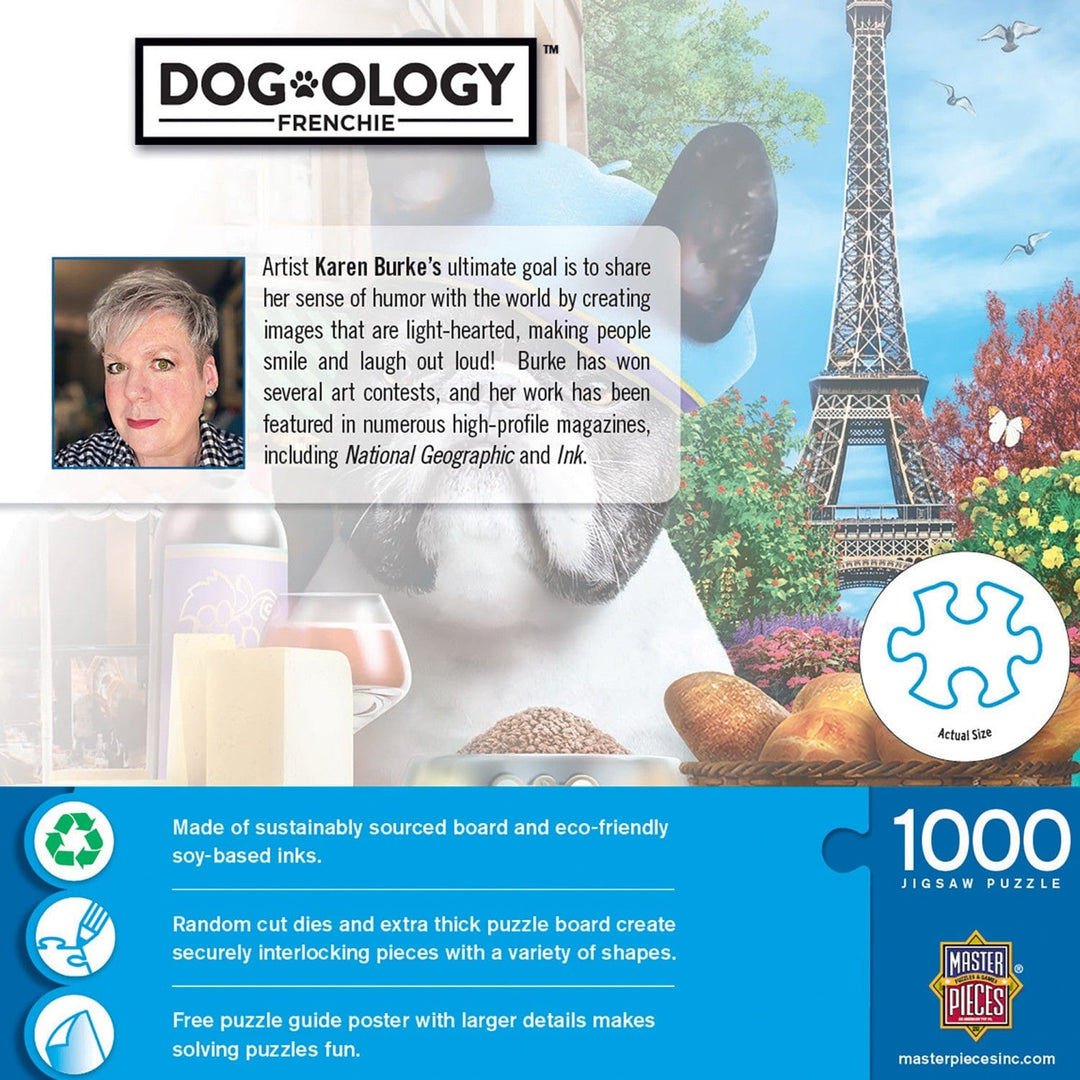 Dogology 1000 Piece Jigsaw Puzzle Frenchie Parisian Cafe Eco-Friendly Materials Image 3