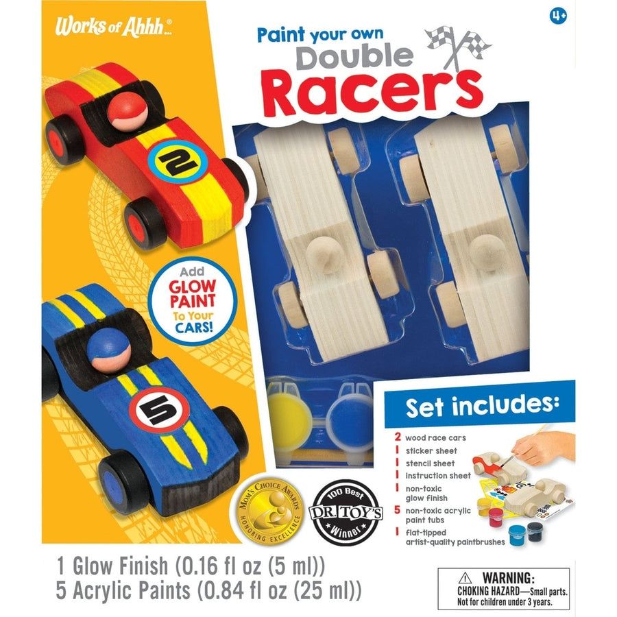 Double Racers Wood Craft and Paint Kit for Kids Non-Toxic Glow in Dark Paint Image 1