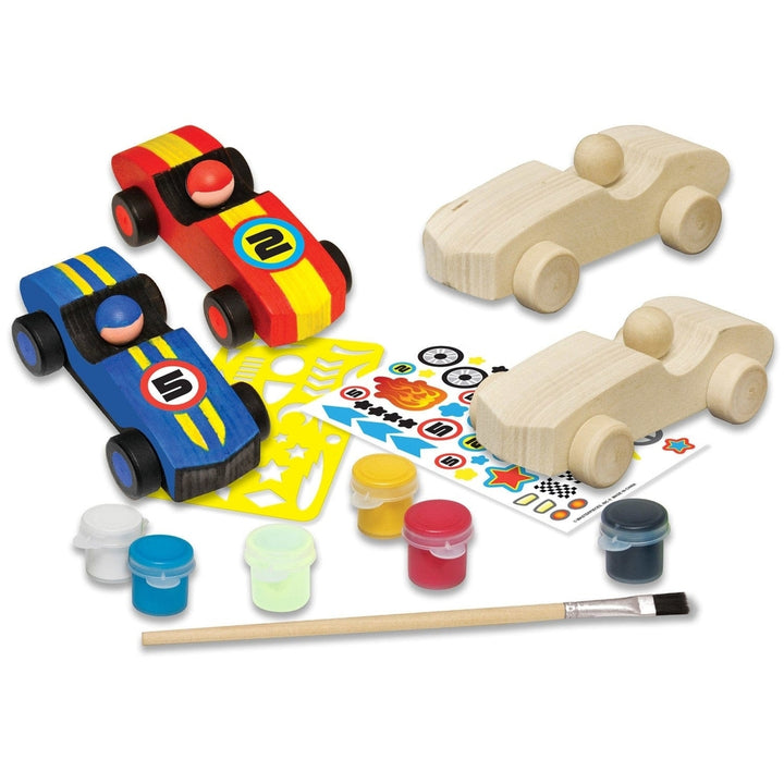 Double Racers Wood Craft and Paint Kit for Kids Non-Toxic Glow in Dark Paint Image 2