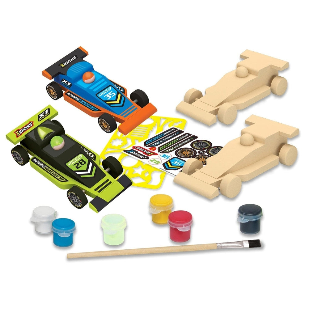 Double Racers Wood Craft Paint Kit Non-Toxic Glow-in-the-Dark 2 Wood Racers Image 2