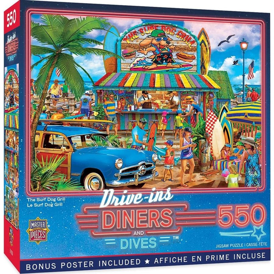 MasterPieces 550PC Jigsaw Puzzle Drive-Ins Diners Dives Surf Dog Grill 24x18 Image 1