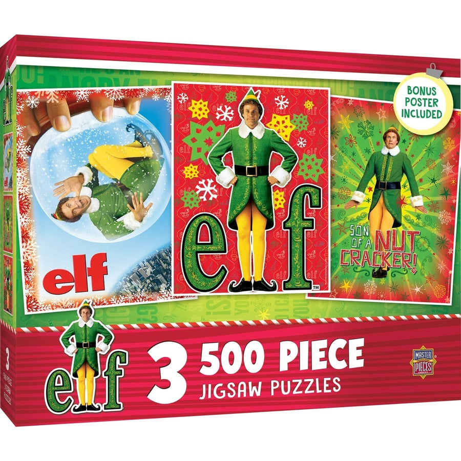 Elf 500 Piece Jigsaw Puzzles 3 Pack Christmas Holiday Fun Family Edutainment Image 1