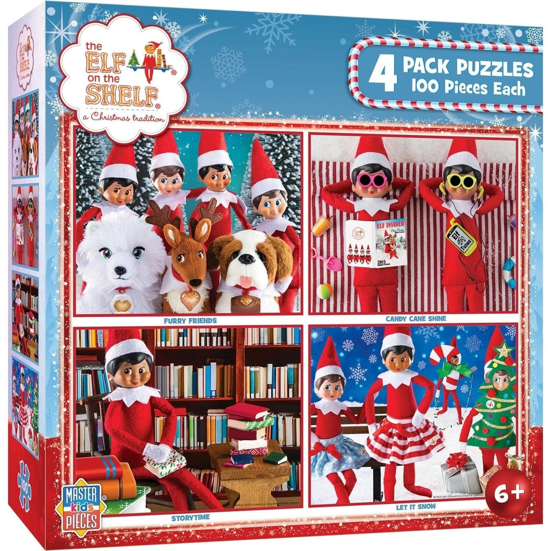 Elf on the Shelf 4-Pack Jigsaw Puzzles 100 Pieces Kids Fun Holiday Activity Image 1