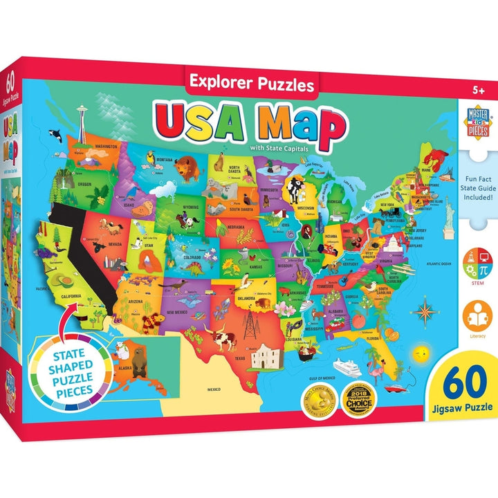 MasterPieces USA Map 60 Piece Jigsaw Puzzle Educational Geography Kids 5-10 Image 1