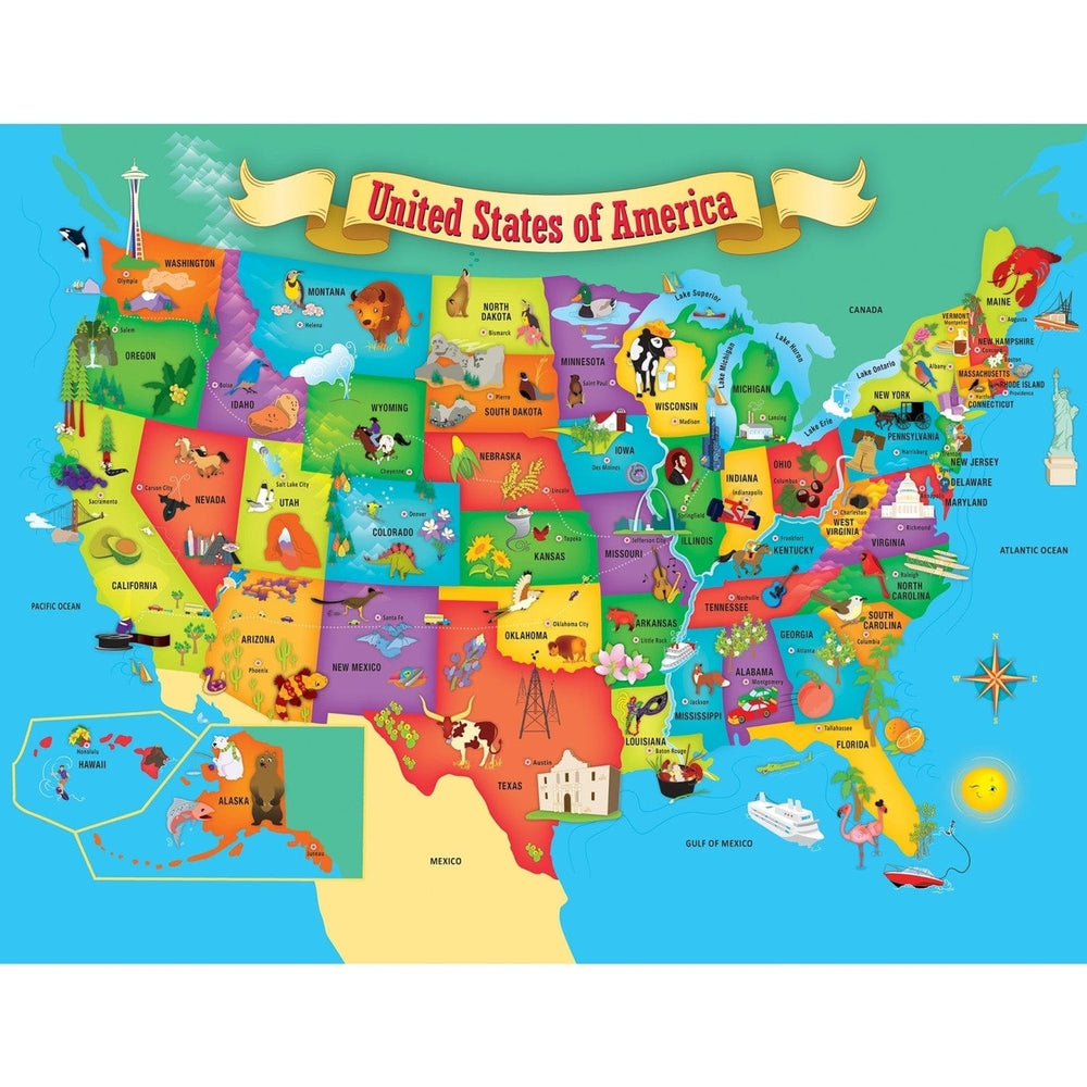 MasterPieces USA Map 60 Piece Jigsaw Puzzle Educational Geography Kids 5-10 Image 2