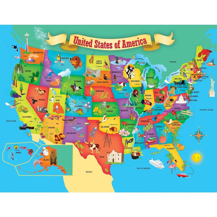 MasterPieces USA Map 60 Piece Jigsaw Puzzle Educational Geography Kids 5-10 Image 2