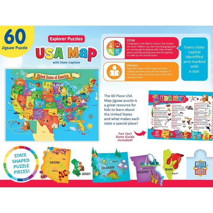 MasterPieces USA Map 60 Piece Jigsaw Puzzle Educational Geography Kids 5-10 Image 3