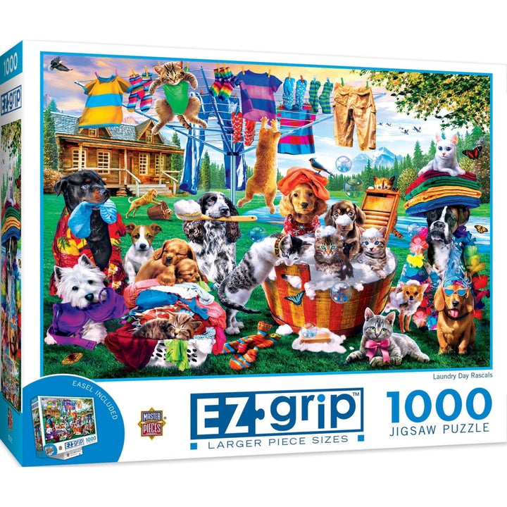 MasterPieces EZ Grip 1000 Piece Jigsaw Puzzle Laundry Day Rascals 34x23.5 inch Image 1