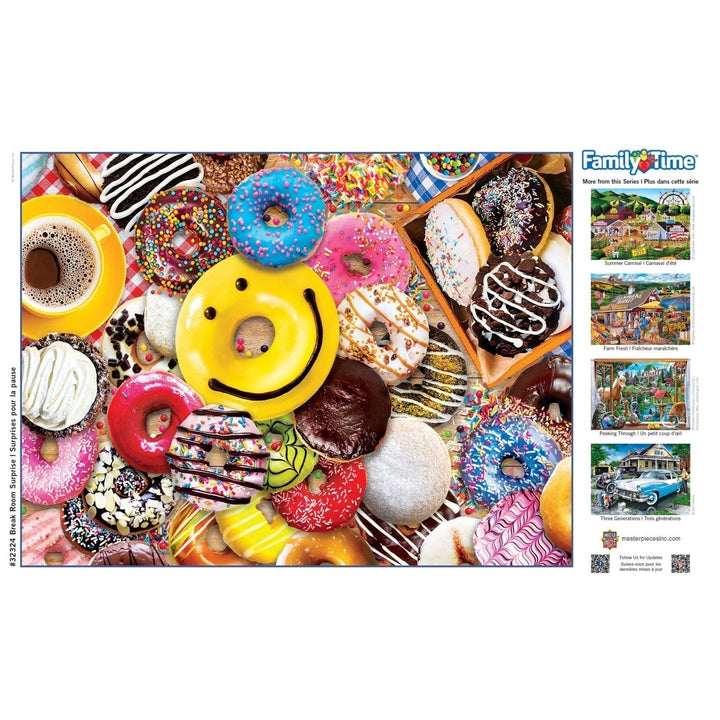 Family Time Break Room Surprise 400 Piece Jigsaw Puzzle Fun Donuts Theme Image 4