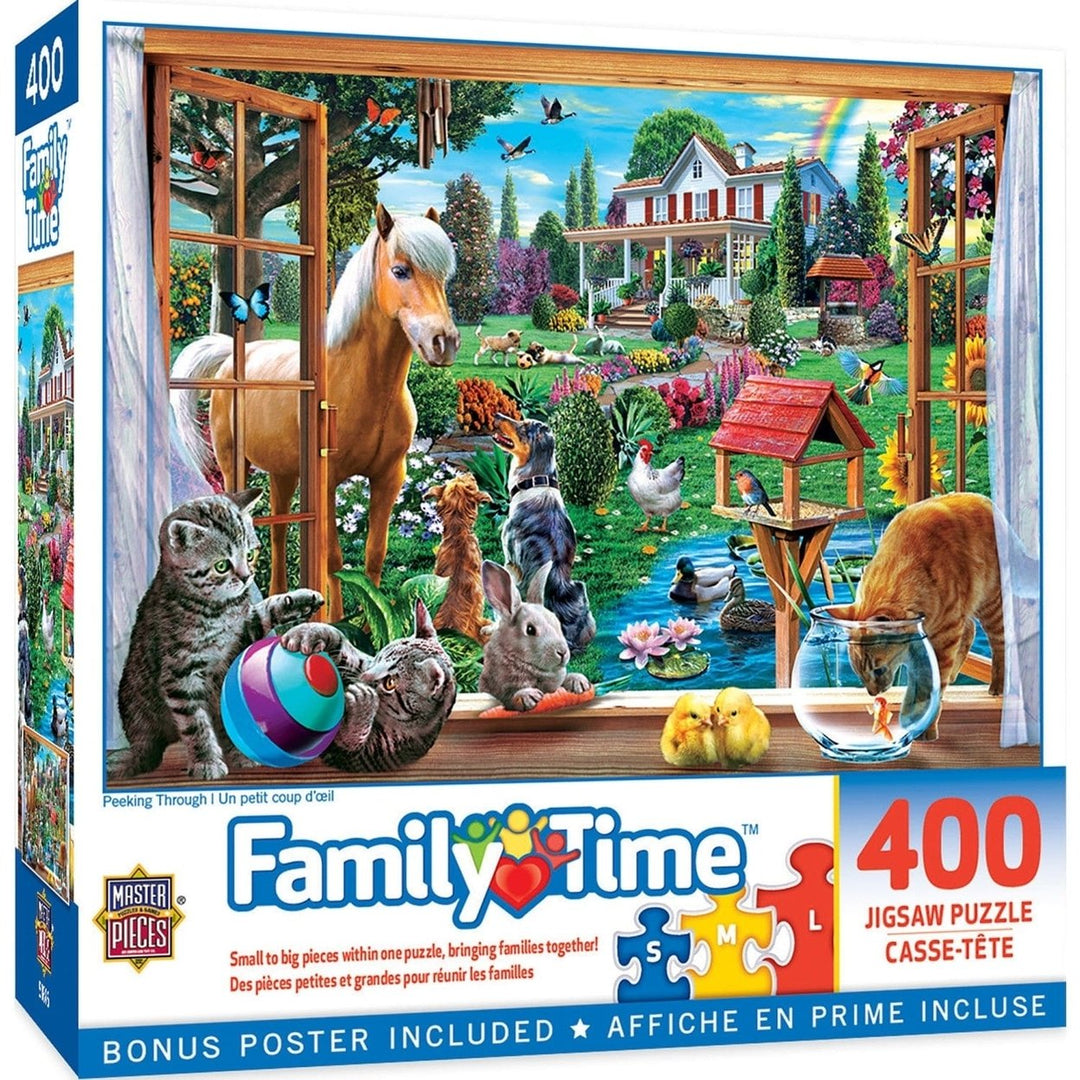 Family Time Peeking Through 400 Piece Jigsaw Puzzle Family Fun Puzzle Night Image 1