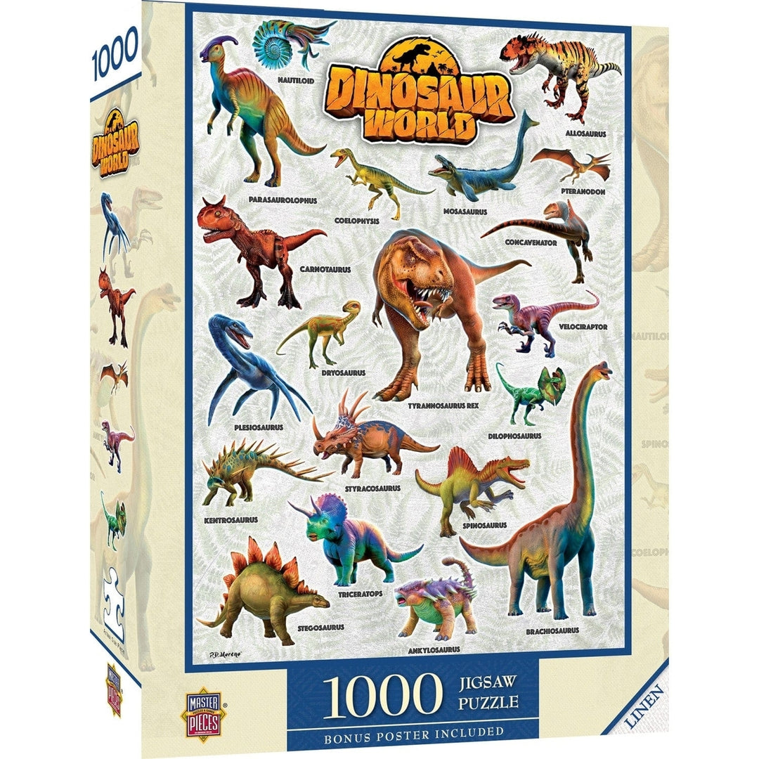 Dinosaur World 1000 Piece Jigsaw Puzzle Prehistoric Adventure 20 Dinosaurs Image 1