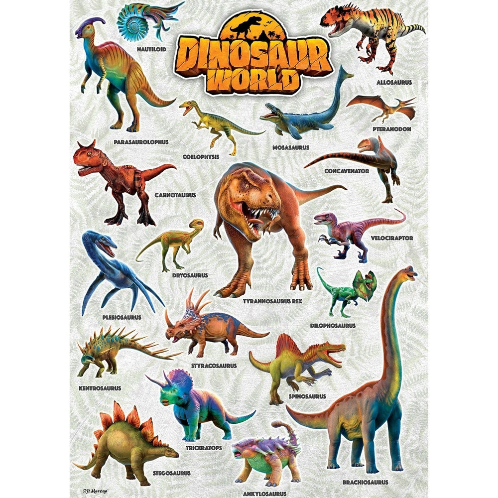 Dinosaur World 1000 Piece Jigsaw Puzzle Prehistoric Adventure 20 Dinosaurs Image 2