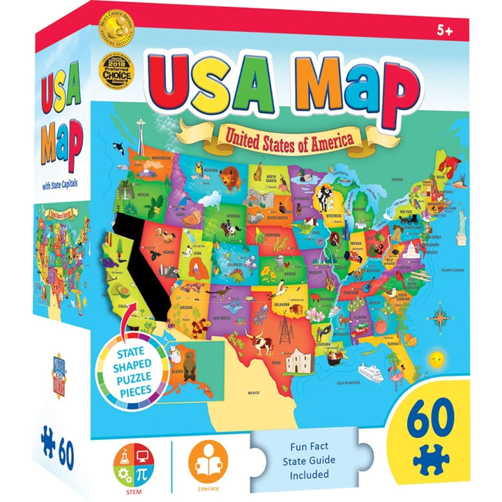 MasterPieces USA Map Puzzle 60 Pieces Kids Educational Ages 5-10 Geography Fun Image 1