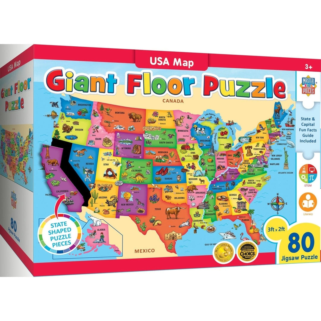 Explorer USA Map 80 Piece Floor Jigsaw Puzzle Geography Learning Toy for Kids Image 1