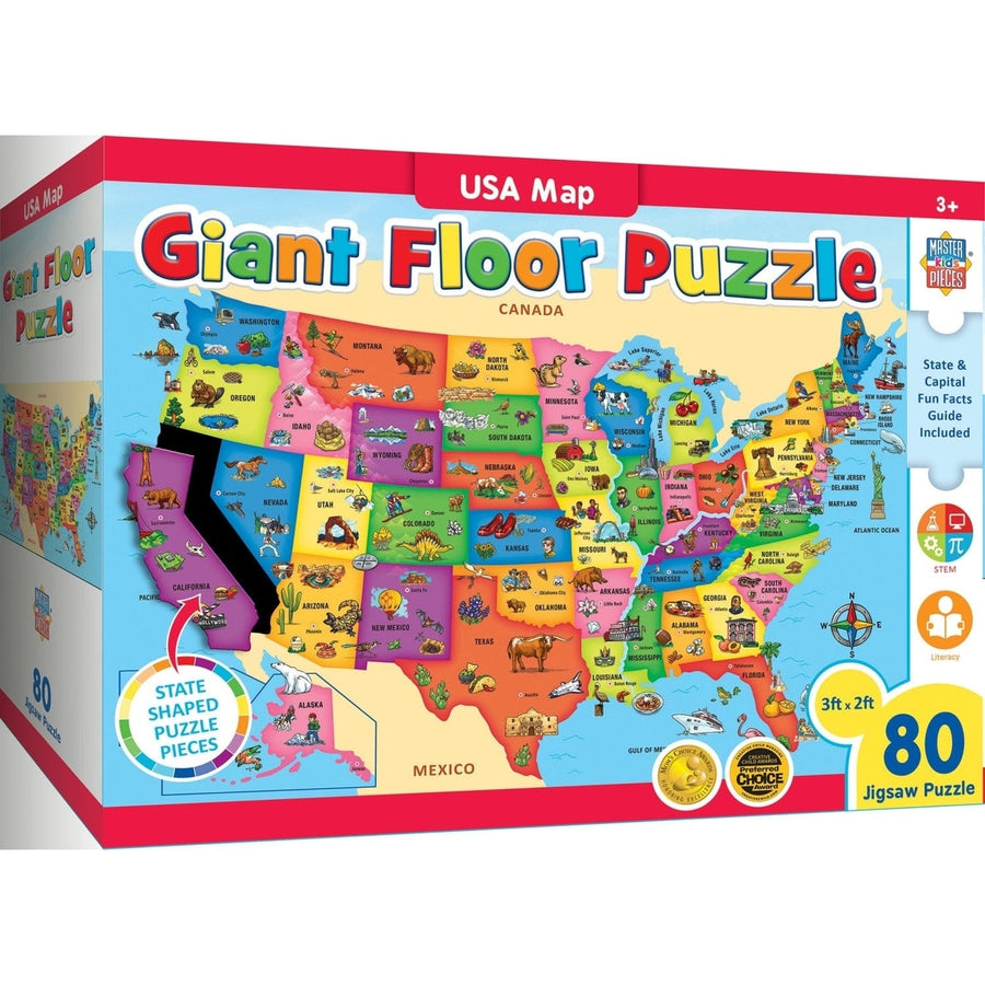 Explorer USA Map 80 Piece Floor Jigsaw Puzzle Geography Learning Toy for Kids Image 1