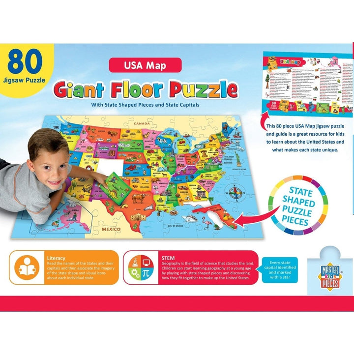 Explorer USA Map 80 Piece Floor Jigsaw Puzzle Geography Learning Toy for Kids Image 3