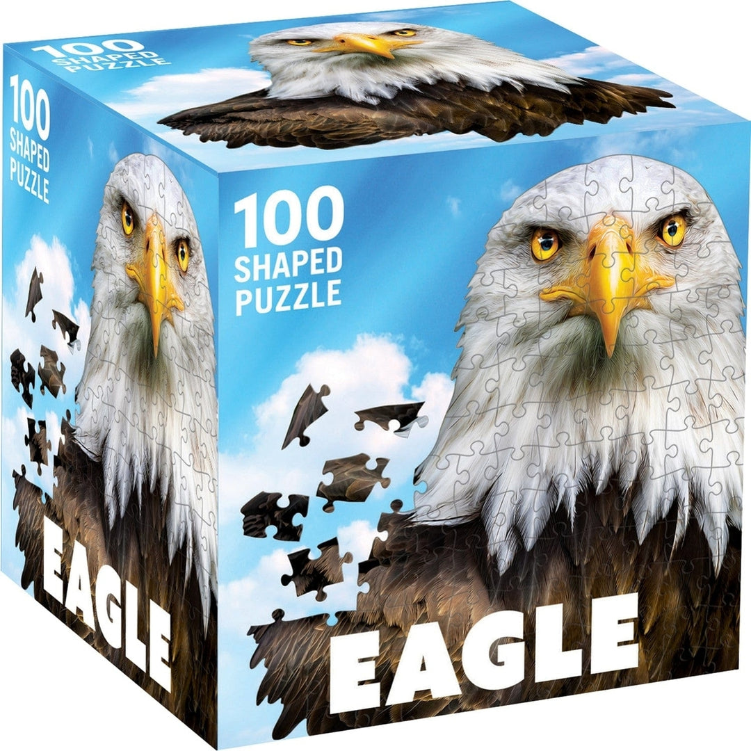 Eagle 100 Piece Shaped Jigsaw Puzzle Eco-Friendly Bald Eagle Design 3.5" Cube Image 1