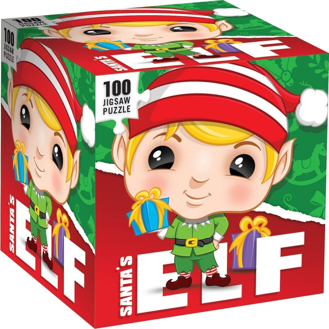 Elf 100 Piece Jigsaw Puzzle Holiday Chibi Design for Ages 6 and Up Portable Cube Image 1