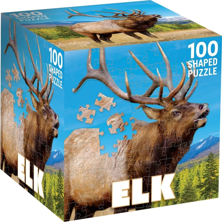 Elk 100 Piece Shaped Jigsaw Puzzle Sustainable Recycled Board North American Wildlife Image 1