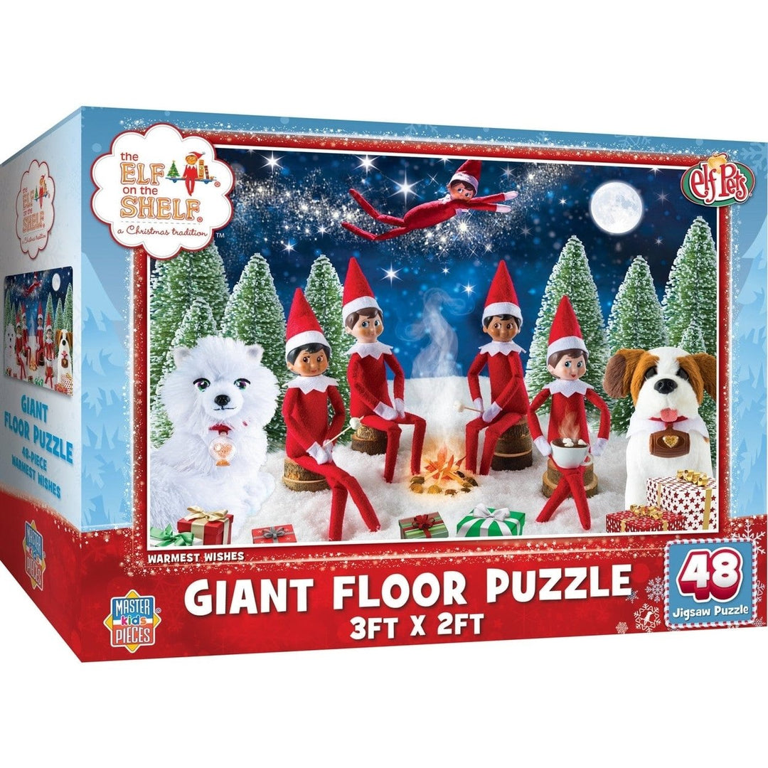 Elf on the Shelf 48 Piece Floor Jigsaw Puzzle Cozy Christmas Scene 36x24 Image 1