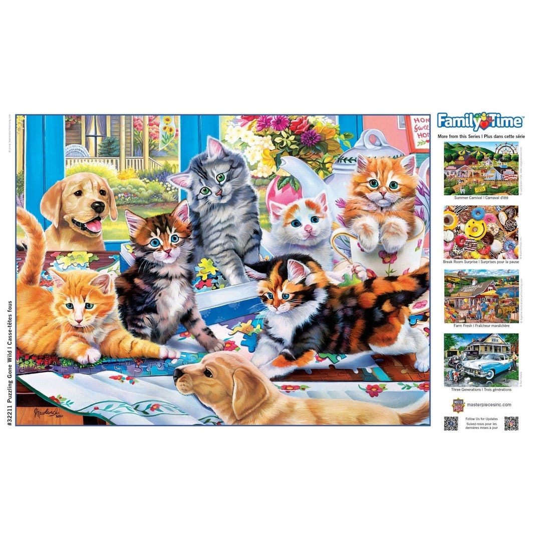 Family Time Puzzling Gone Wild 400 Piece Jigsaw Puzzle Kittens Puppies Fun Image 4