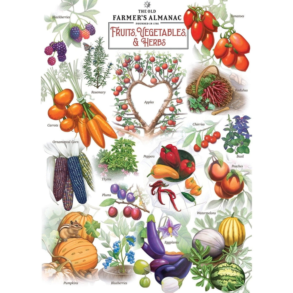 Farmers Almanac 1000 Piece Jigsaw Puzzle Fruits Vegetables Herbs Recycled Board Image 2