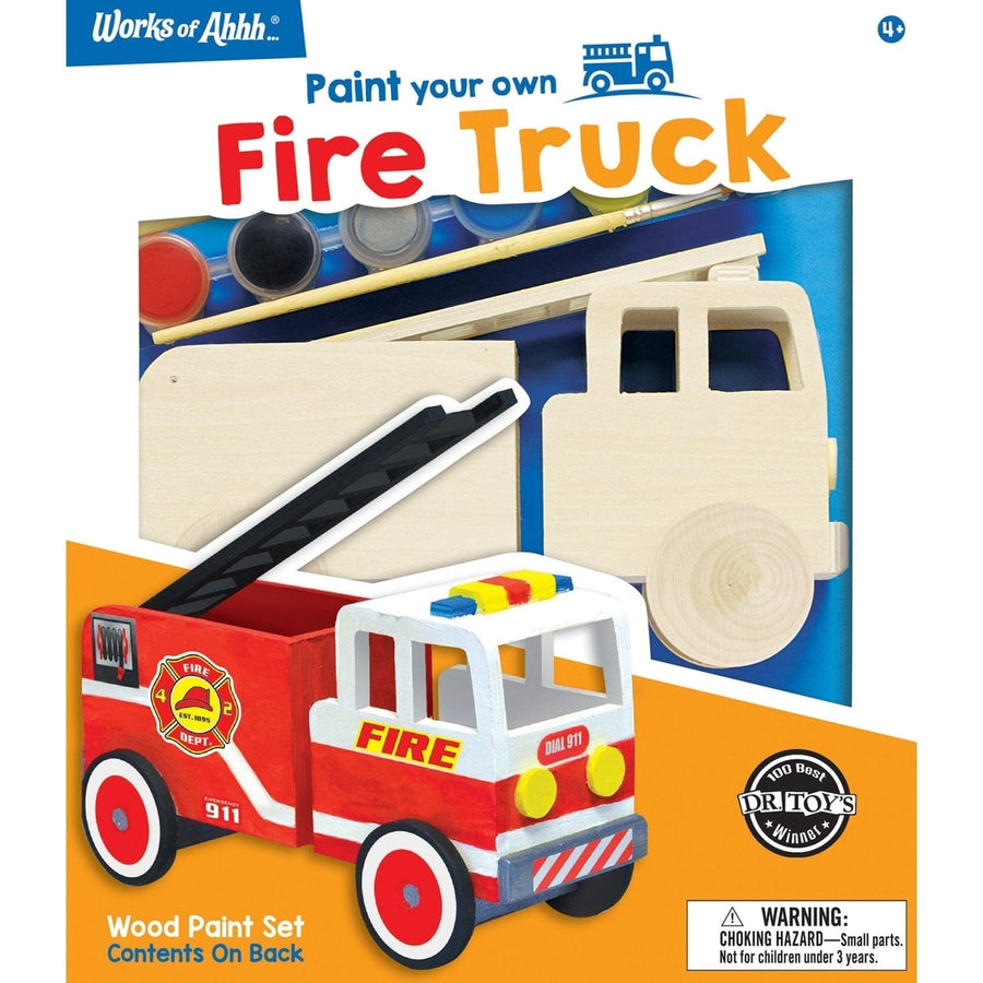 Fire Truck Wood Craft and Paint Kit Non-Toxic Acrylic Paints Stencils Brushes Image 1