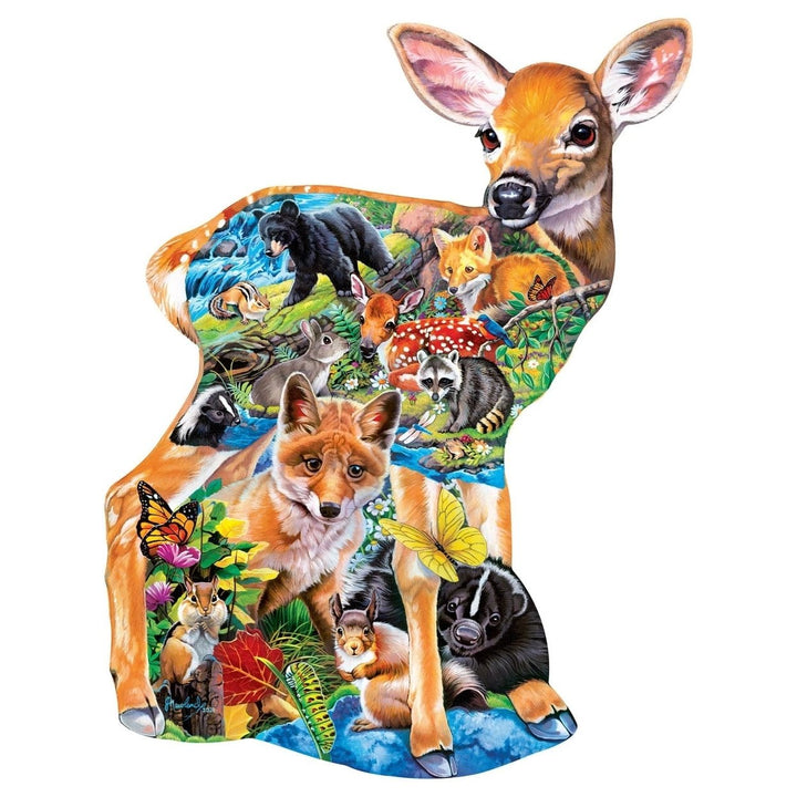 MasterPieces Fawn Friends 100 Piece Kids Shaped Jigsaw Puzzle Woodland Theme Image 2