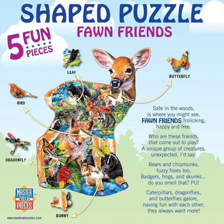 MasterPieces Fawn Friends 100 Piece Kids Shaped Jigsaw Puzzle Woodland Theme Image 3