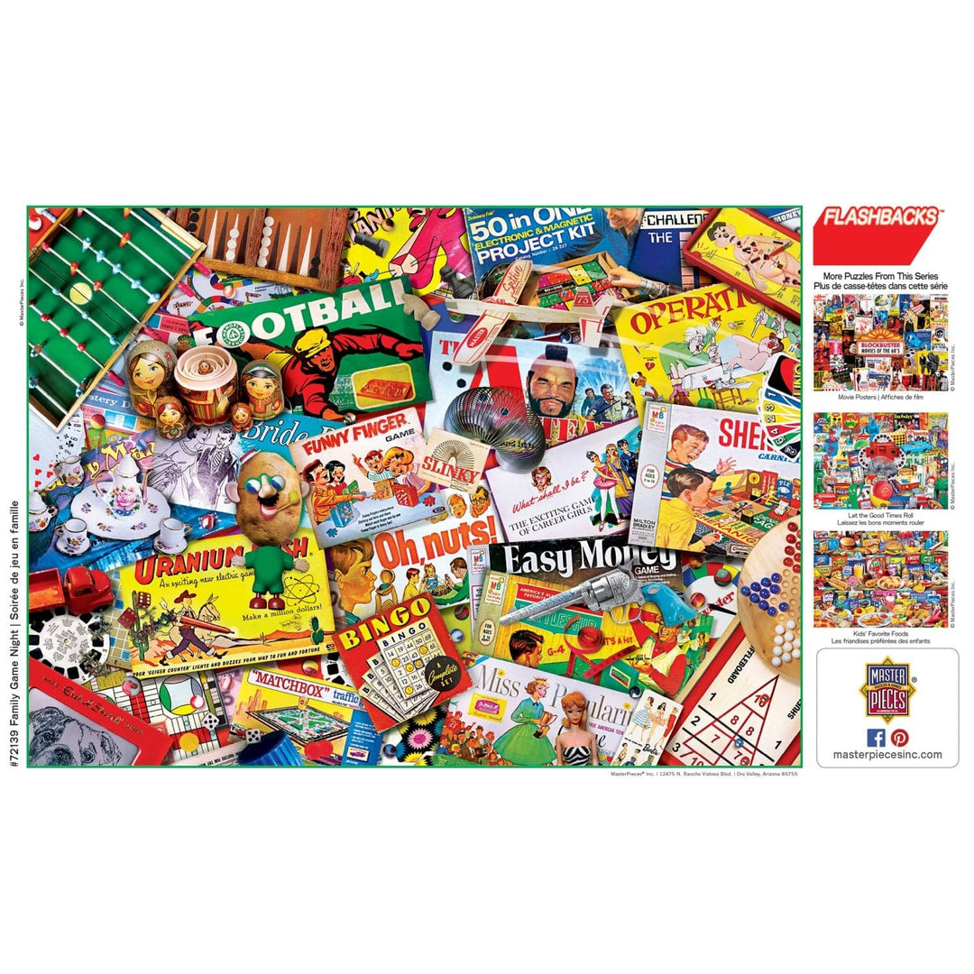 Masterpieces Flashbacks 1000 Piece Jigsaw Puzzle Family Game Night 19.25x26.75 Image 4