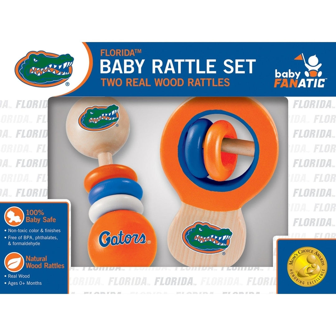 Florida Gators Baby Rattles 2-Pack Wooden Toys Safe Non-Toxic Developmental Fun Image 2