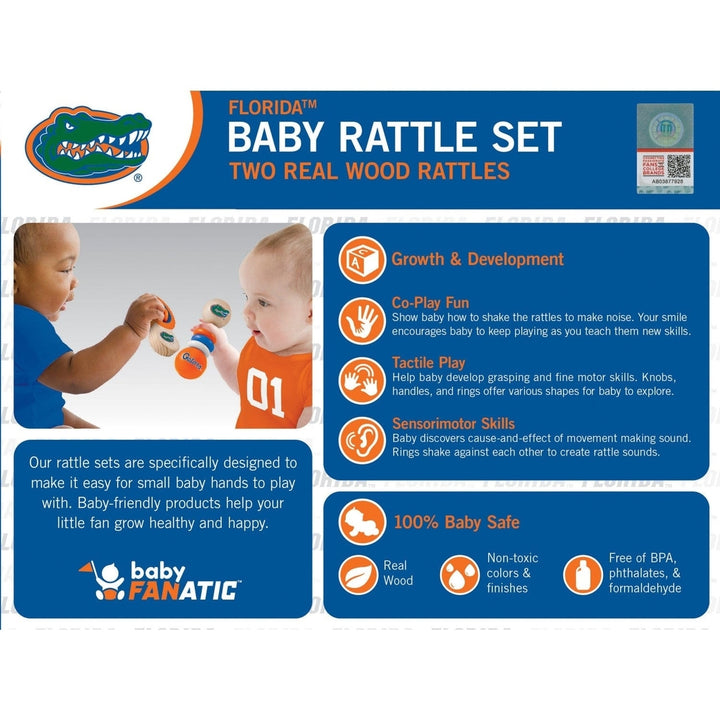 Florida Gators Baby Rattles 2-Pack Wooden Toys Safe Non-Toxic Developmental Fun Image 3