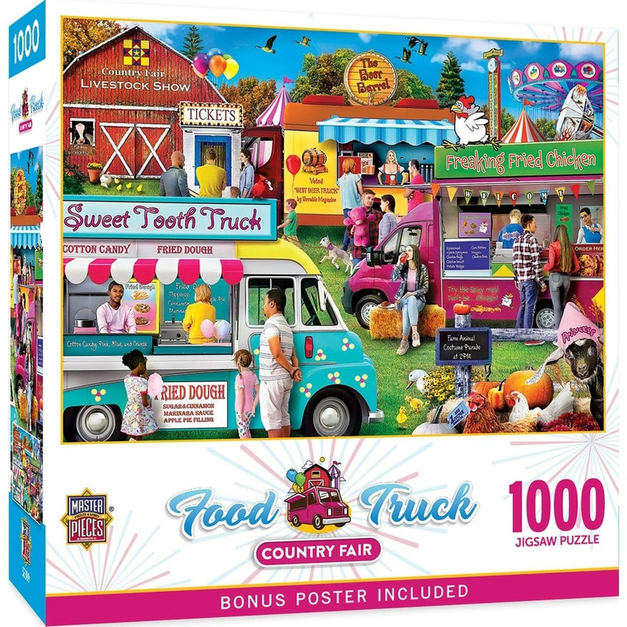 Food Truck Roundup 1000 Piece Jigsaw Puzzle Colorful Country Fair Scene Image 1