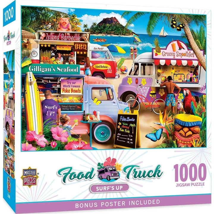 Food Truck Roundup Surfs Up 1000 Piece Jigsaw Puzzle Beach BBQ Smoothies Image 1