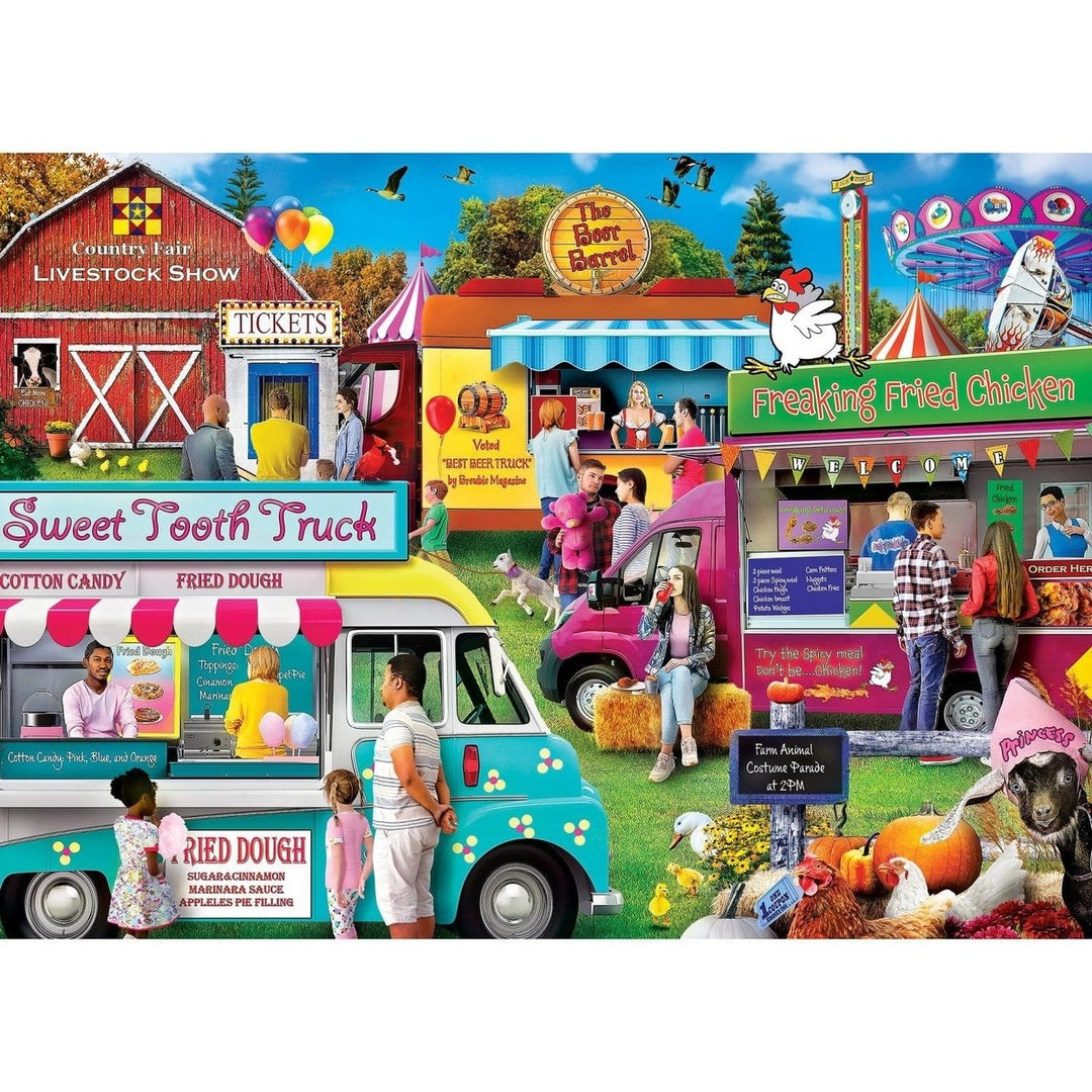 Food Truck Roundup 1000 Piece Jigsaw Puzzle Colorful Country Fair Scene Image 2