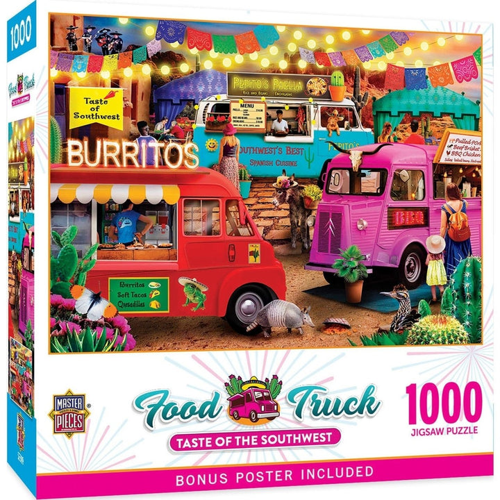 Food Truck Roundup Southwest Jigsaw Puzzle 1000 Pieces Colorful Festive Scene Image 1