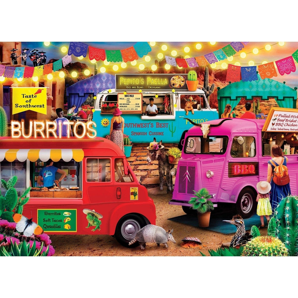 Food Truck Roundup Southwest Jigsaw Puzzle 1000 Pieces Colorful Festive Scene Image 2