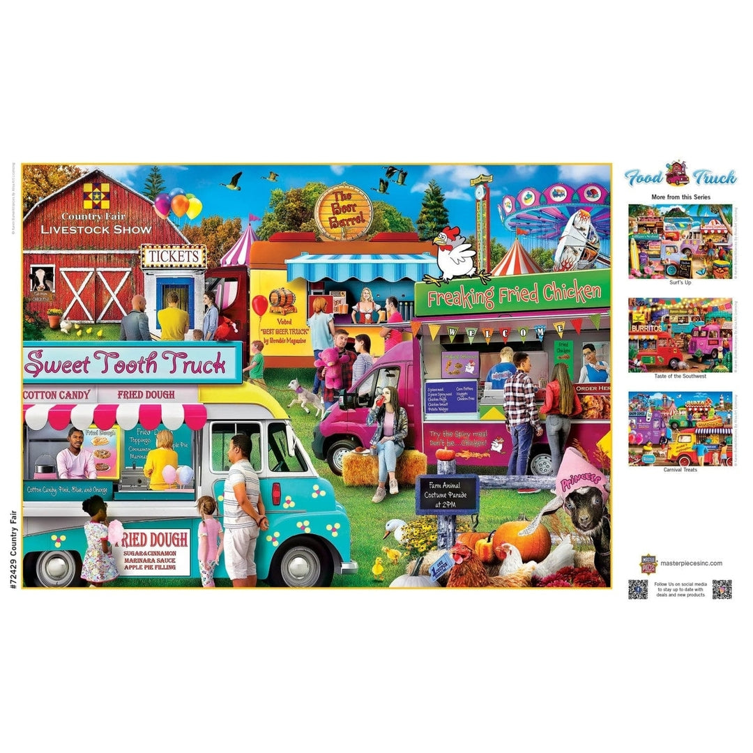 Food Truck Roundup 1000 Piece Jigsaw Puzzle Colorful Country Fair Scene Image 4