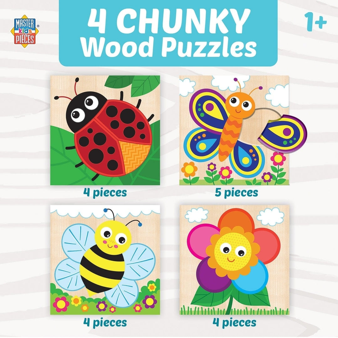 Garden Chunky Wood Puzzles 4 Pack Kids Educational Wooden Toys Learning Fun Image 7