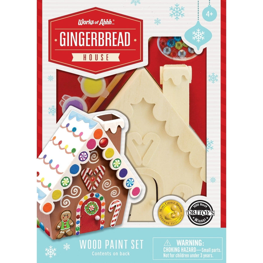 Gingerbread House Wood Craft Paint Kit with Acrylic Paint Brushes and Gems Image 1